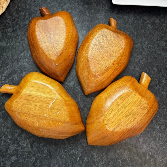 Vintage Monkeypod Pepper Bowls – Hand-Carved Wood Tropical Serving Set (4) - Picture 6 of 6